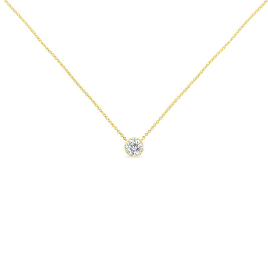 10K Yellow Gold 1/3 Carat Round Brilliant-Cut Diamond Modern Bezel-Set Solitaire 16"-18" Pendant Necklace (H-I Color, SI2-I1 Clarity) Otarealm