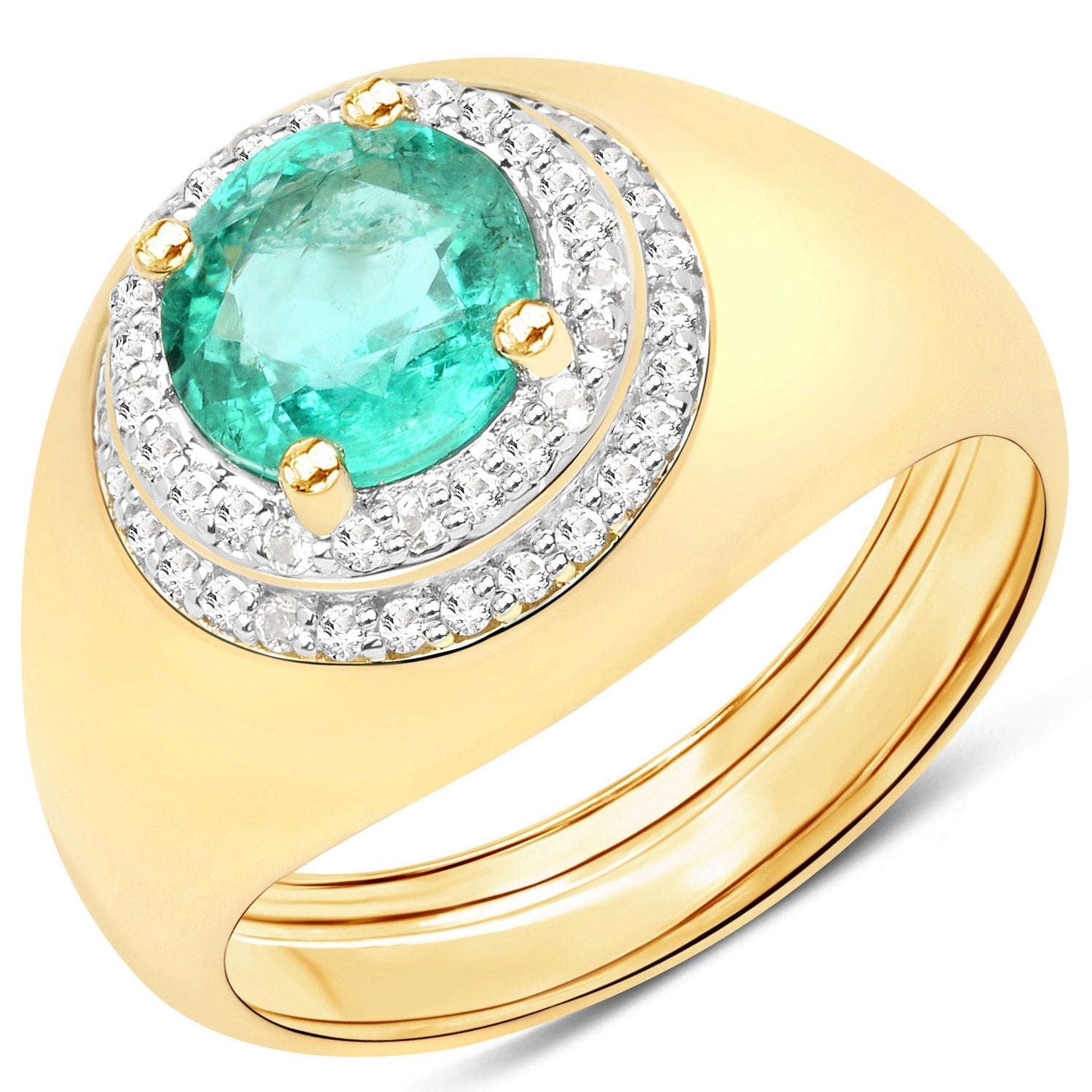 1.46 Carat Genuine Zambian Emerald and White Topaz .925 Sterling Silver Ring Otarealm