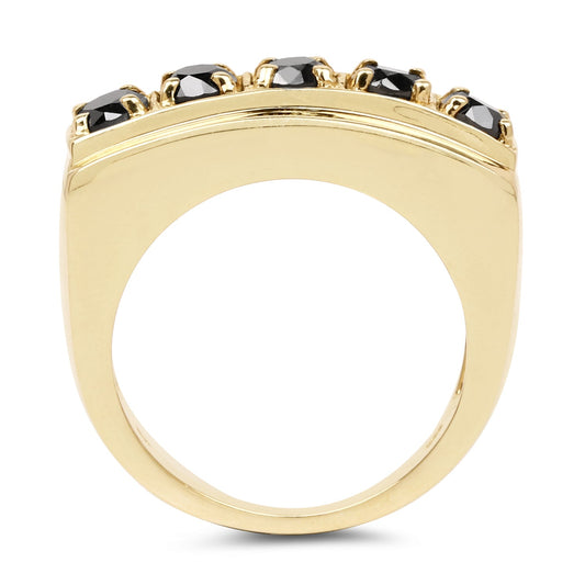 14K Yellow Gold Plated 1.25 Carat Genuine Black Diamond .925 Sterling Silver Ring