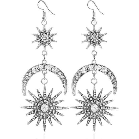 Exaggerated Luxury Sun Moon Stars Drop Earrings Otarealm