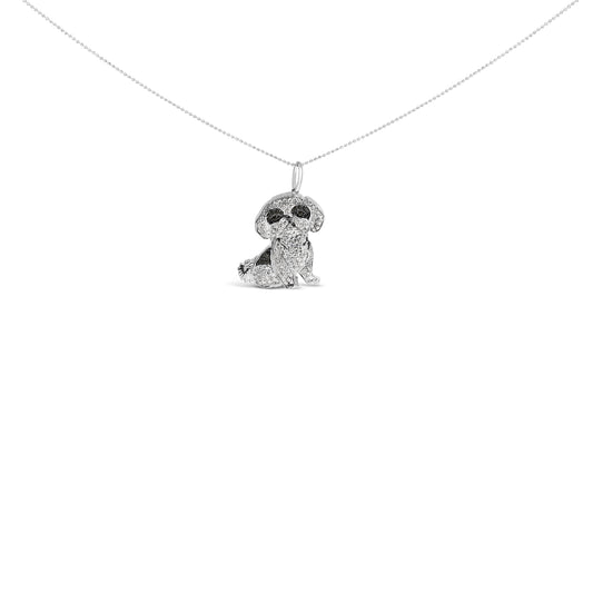 .925 Sterling Silver 1 1/4 Cttw Diamond Shih Tzu Dog Pendant Necklace 18 inch (Black and I-J Color, I2-I3 Clarity) Otarealm