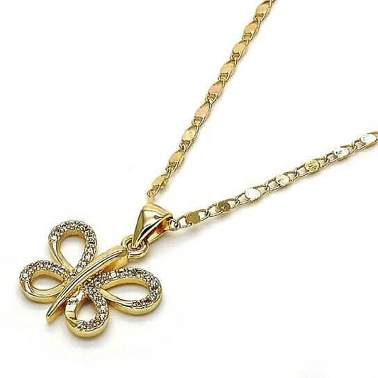 Gold Filled Fancy Necklace Butterfly Design with White Micro Pave Polished Finish Golden Tone Otarealm
