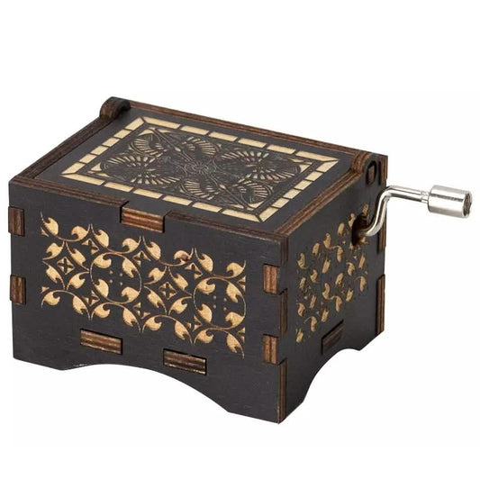 Hand Crank Vintage Wood Carved Sunshine Musical Box