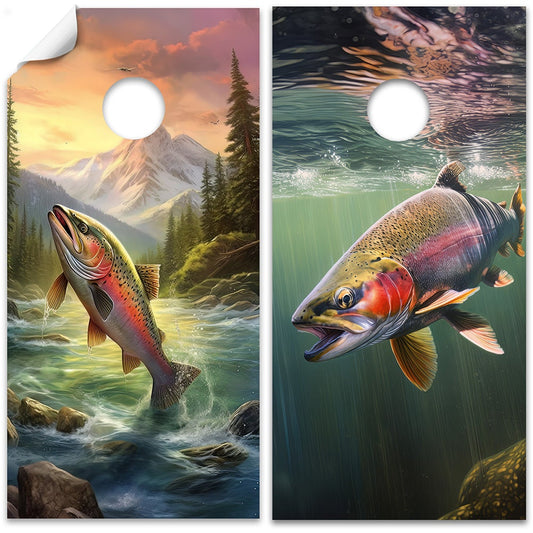 Blue Lake Fishing - Cornhole Board Wrap - Set of 2