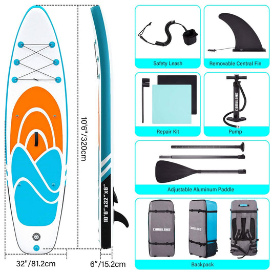 Inflatable Paddle Board Stand up Adults with Adjustable Paddle and Removable Fin Orange Otarealm