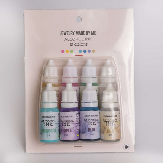 Alcohol Inks Set of 8 Bright Colors - Pink, Blue, Yellow, Turquoise, Lime Green, Gold, and White Otarealm
