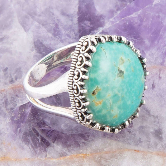 Intricate Green Turquoise and Sterling Silver Ring Otarealm