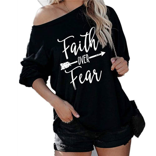 Jawint Womens Faith Over Fear Long Sleeve T-Shirt Otarealm