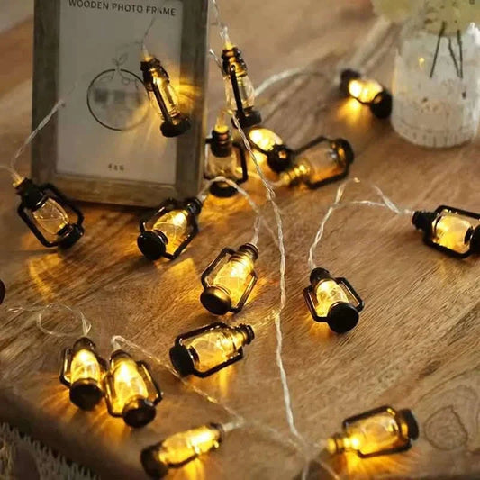 Kerosene Bottle LED String Lights Vintage Plastic Black Lantern Decor Otarealm