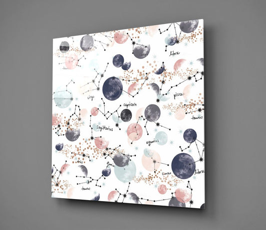 Zodiac Constellation Moons Pattern Glass Wall Art