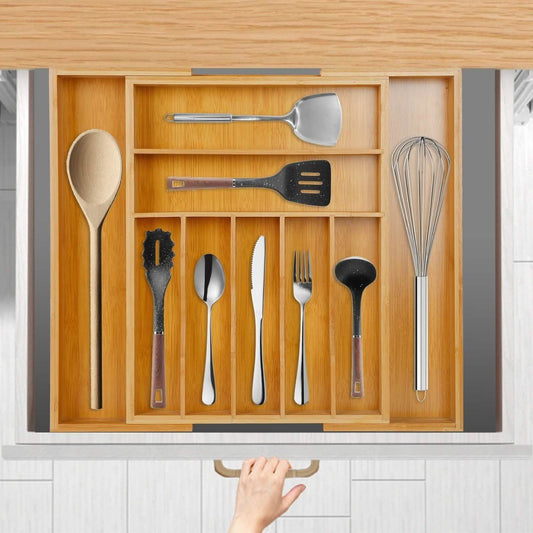 Kitchen Bamboo Expandable Cutlery Utensil Drawer Organizer Otarealm