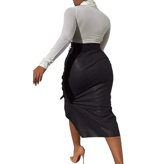 Knotted PU Leather Slit Skirt Otarealm