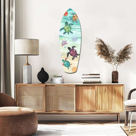 Surfboard Shaped Baby Turtles Glass Wall Art Otarealm
