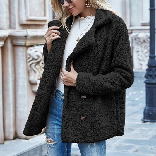Lapel Collar Double Button Teddy Coat Otarealm