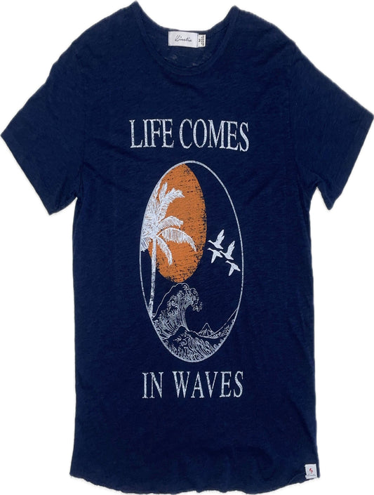 LIFE COMES IN WAVES on our 4 Corners Crew neck (Navy)