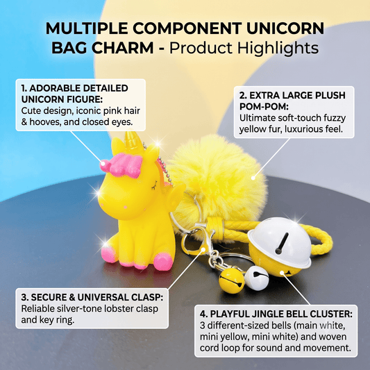 Magical Unicorn Keychain with Fur Ball and Bell for Daily Charm