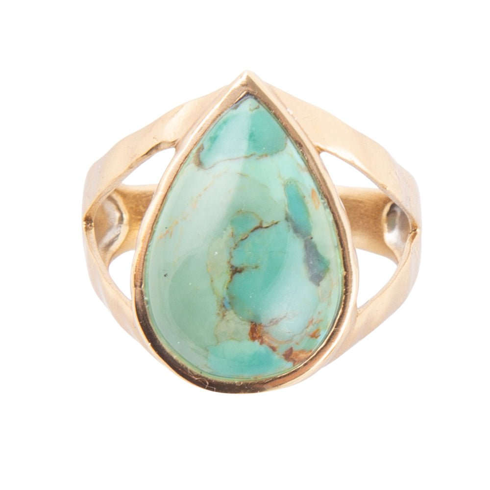 Maisy Blue Turquoise Golden Teardrop Ring Otarealm