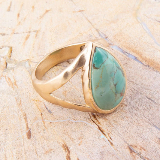 Maisy Blue Turquoise Golden Teardrop Ring Otarealm