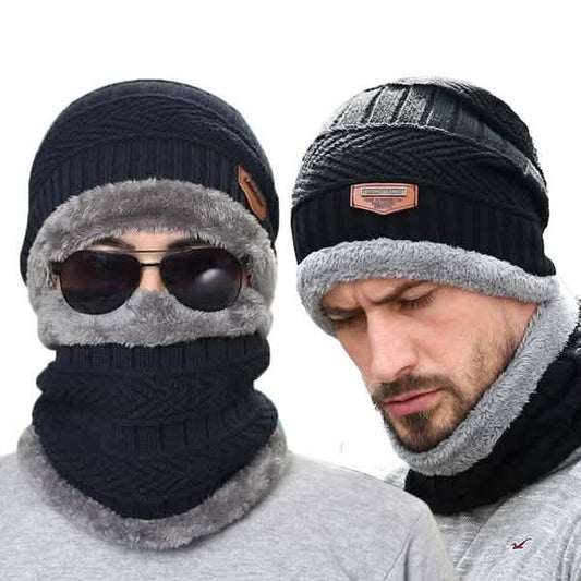 Men And Women Knitted Winter Scarf & Hat Fleece Lined Bonnet Beanies Otarealm