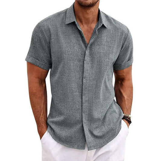 Men's Button Down Shirt Short Sleeve Plain Lapel Otarealm