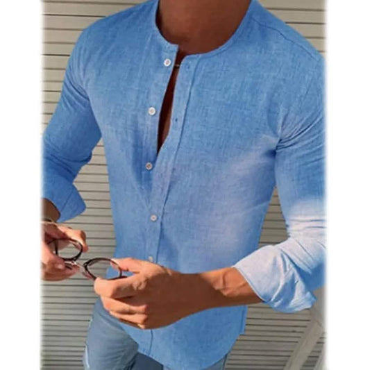 Men's Casual Solid Long Sleeve Shirt Otarealm