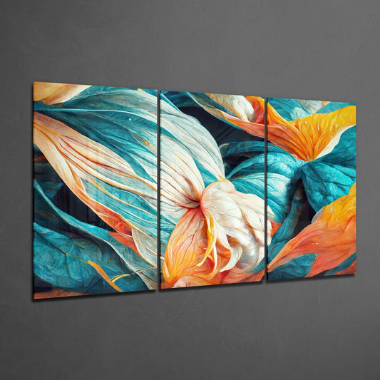 Teal Orange Abstract Petals Glass Wall Art