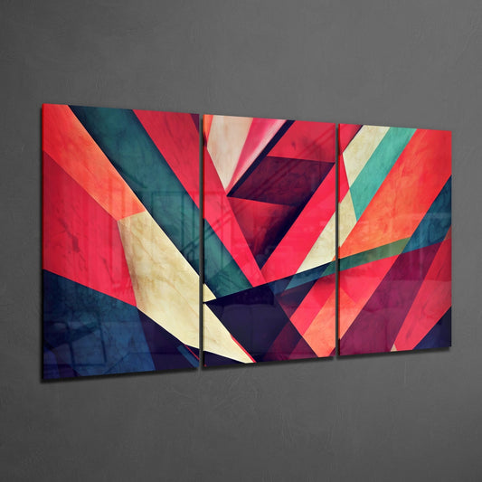 Crimson and Teal Diagonal Stripes Glass Wall Art