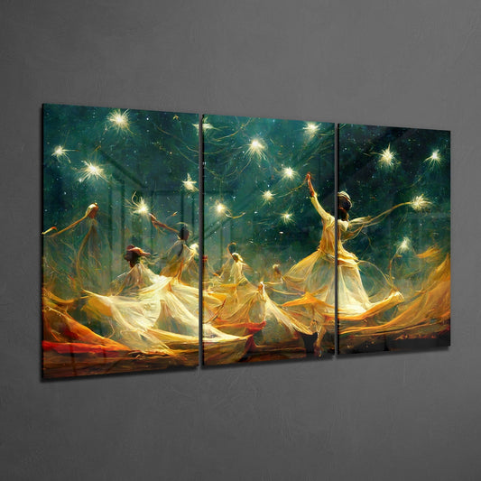 Whirling Dancers Under Starburst Sky Glass Wall Art