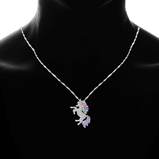 Multicolored Unicorn Pendant Necklace Made with Swarovski Elements Otarealm