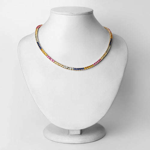 11.65 Carat Created Multi Sapphire .925 Sterling Silver Necklace Otarealm