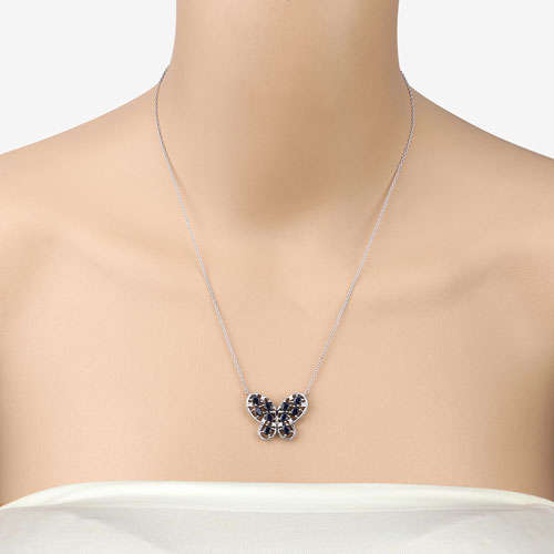 2.16 Carat Genuine Blue Sapphire and White Zircon .925 Sterling Silver Necklace Otarealm