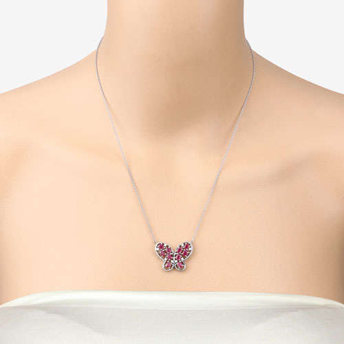 2.36 Carat Genuine Ruby and White Zircon .925 Sterling Silver Necklace Otarealm