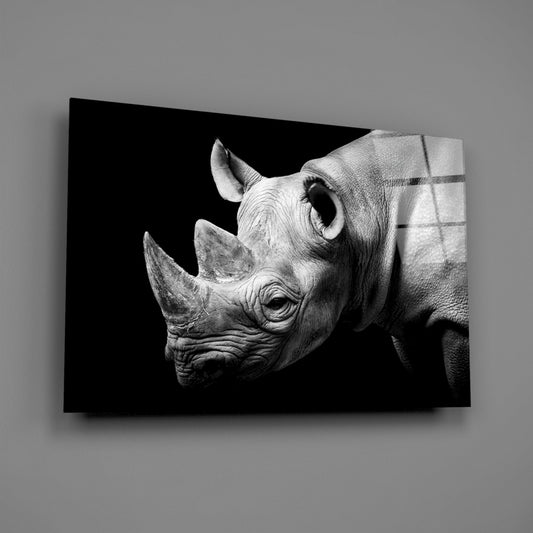 Black and White Rhino Portrait Glass Wall Art