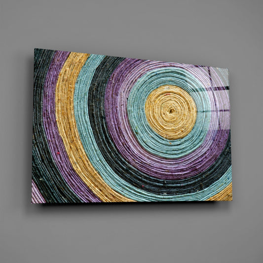 Purple Teal Coiled Rope Spiral Glass Wall Art