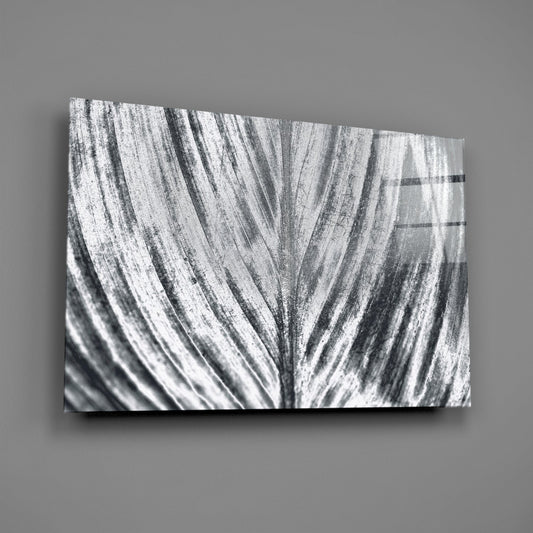 Silver Brushed Leaf Glass Wall Art