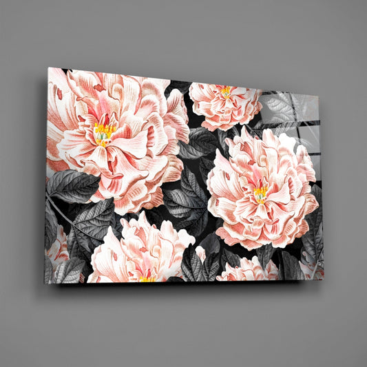 Coral Peony Vintage Pattern Glass Wall Art