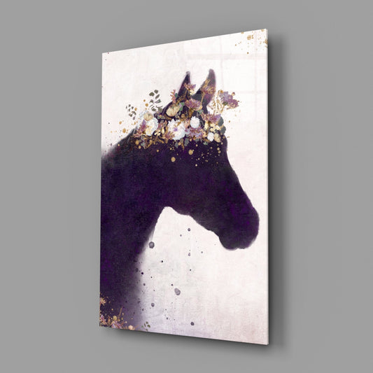 Blooming Mane Horse Silhouette Glass Wall Art