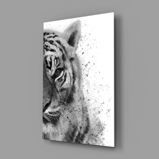 Ink Splatter Tiger Head Glass Wall Art