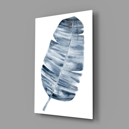 Indigo Watercolor Banana Leaf Glass Wall Art