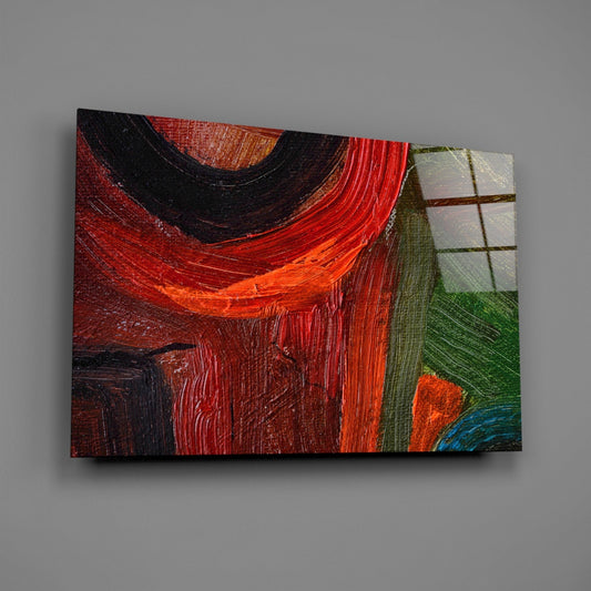 Red Green Oil Brushstroke Glass Wall Art