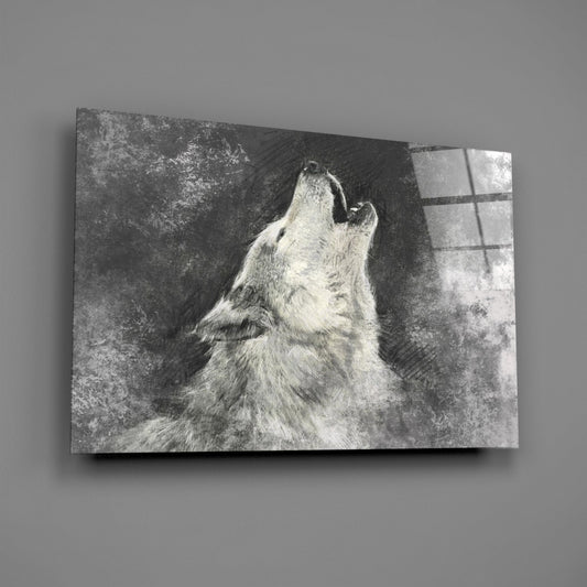 Howling Wolf Sketch Glass Wall Art