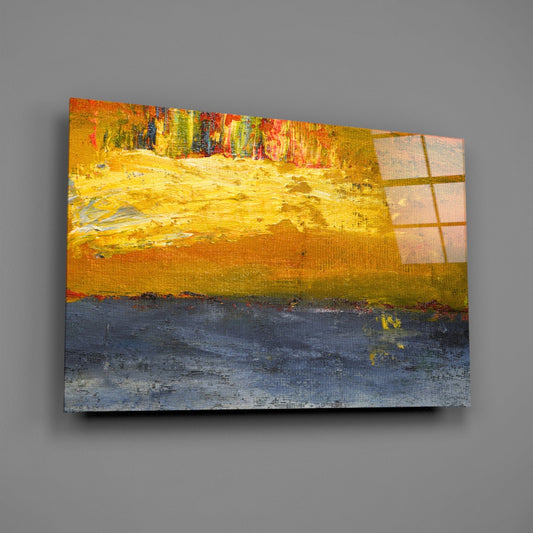 Golden Field Blue Horizon Glass Wall Art
