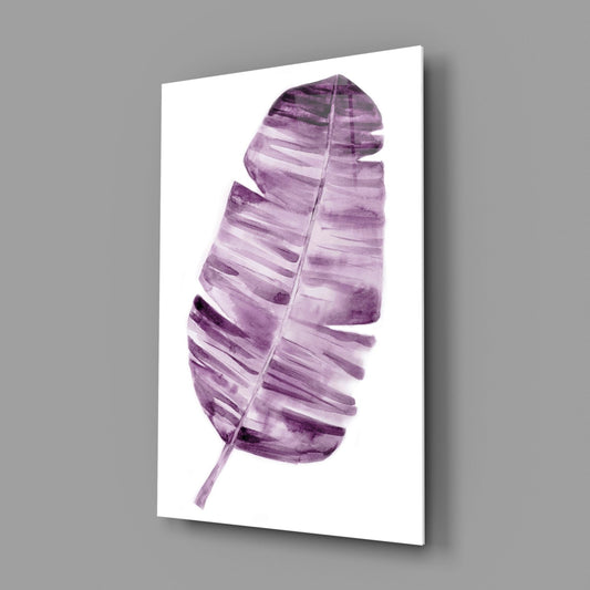 Purple Watercolor Banana Leaf Glass Wall Art