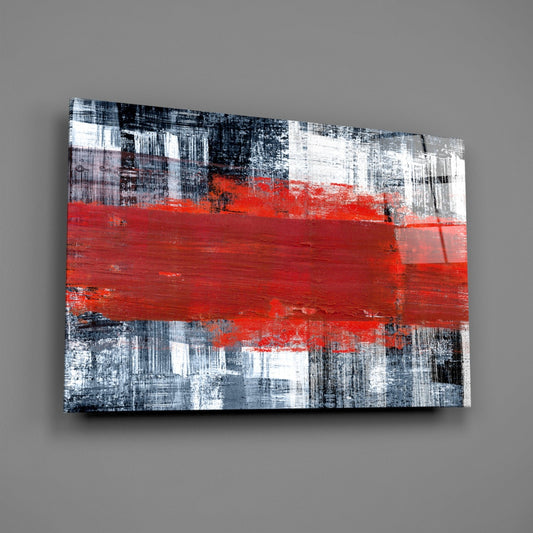 Red Streak Gray Grunge Glass Wall Art