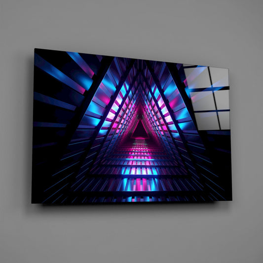 Pink Blue Triangle Neon Tunnel Glass Wall Art