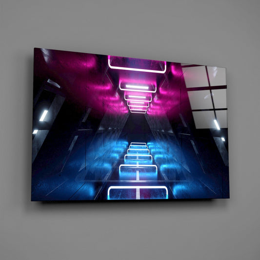 Pink Blue Neon Frame Tunnel Glass Wall Art
