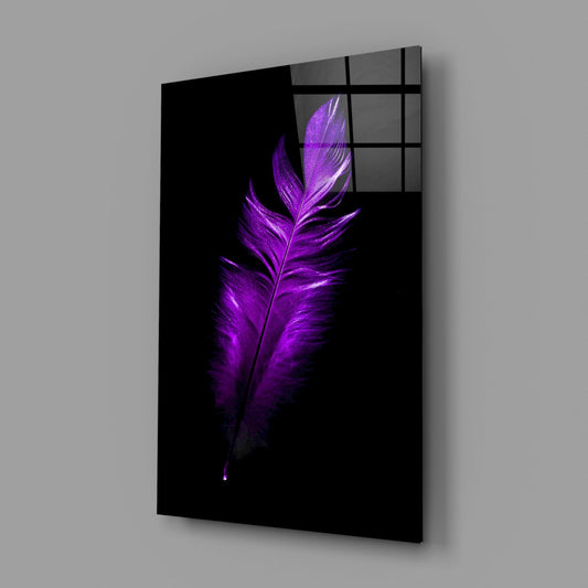 Vivid Purple Feather On Black Glass Wall Art