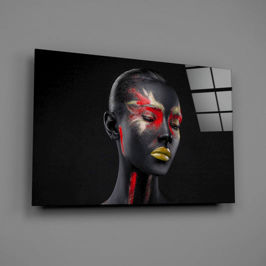 Red Gold Splatter Face Glass Wall Art