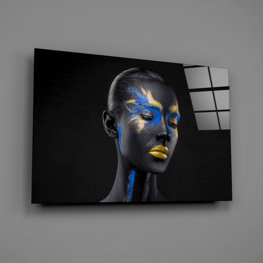 Blue Gold Powder Face Glass Wall Art