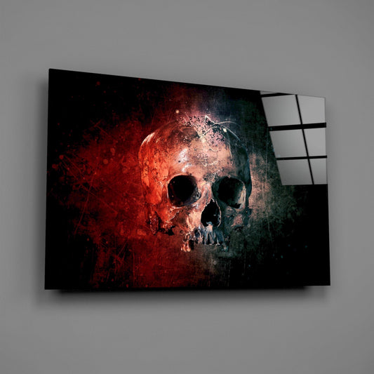 Red Glow Grunge Skull Glass Wall Art